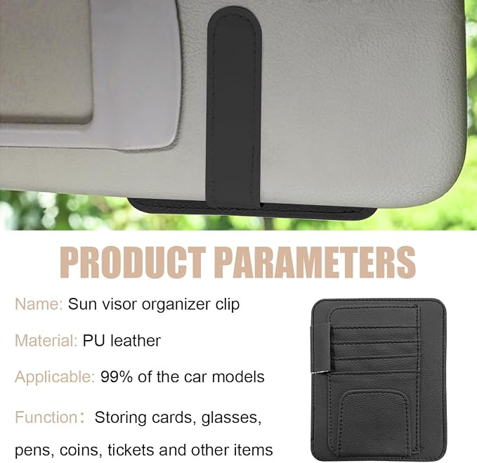2 PCS Car Sun Visor Organizer, Small Auto Visor Organizer and Storage, Registration and Document Holder for Sunglasses, Card, Pen, Driver License, Car Accessories (Black)