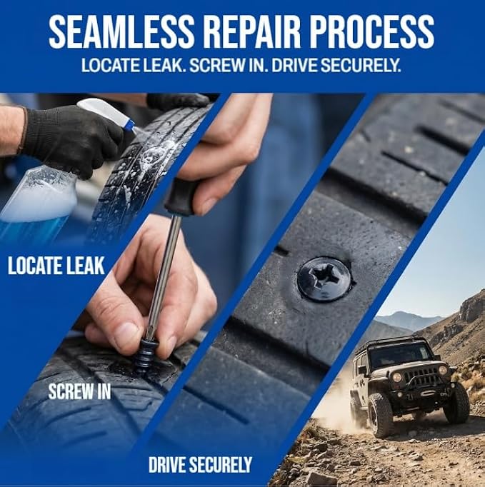 Tire Repair Screws, 40 PCS Vacuum Tire Plug Kit Spiral Rubber Nail, Tire Plugs Screw Type Fast Tool Self Screw in Tire Plugs, Tire Repair Kit for Car, Truck, Motorcycle Tire Puncture Repair