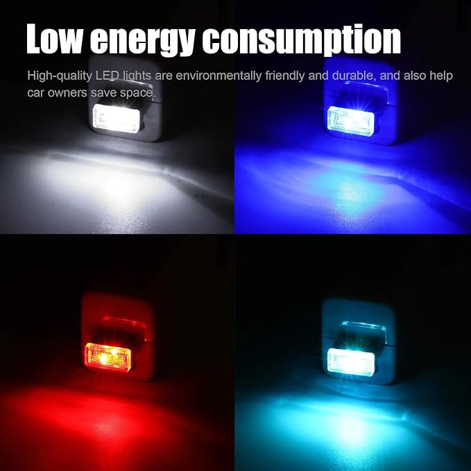 4 PCS USB LED Car Interior Atmosphere Lamp, Portable Mini LED Night Light, Plug-in USB Interface Trunk Ambient Lighting Kit, Car Accessories (White, Blue, Red, Ice Blue)