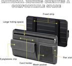 Car Sun Visor Organizer, Soft Leather Vehicle Sunshade Glasses Storage Bag with Net Zipper, Automotive Multi-Pocket Organizer for Drive License Card Glasses Document (Brown)