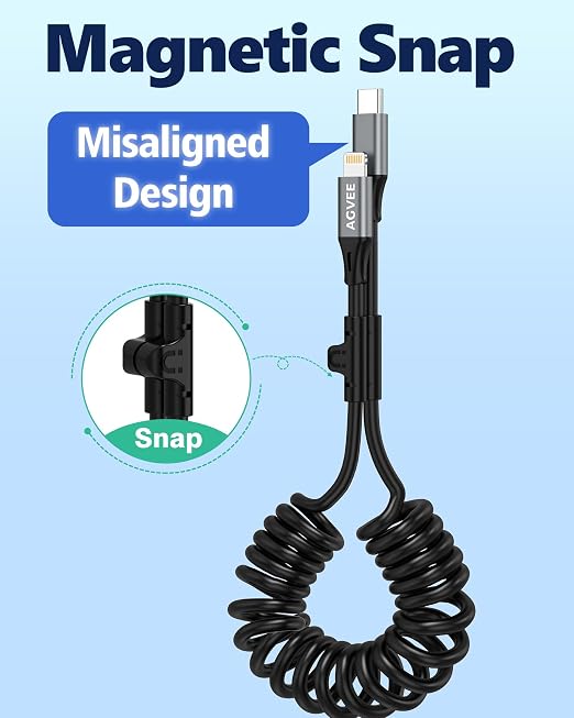 2 Pack 5ft Coiled USB-C to Lightning Cable [MFI Certified] Carplay | 30W PD Fast Charger Data Transfer Cord in Car for iPhone 14/13/12/11/XS/8/7/6/5, iPad, iPod