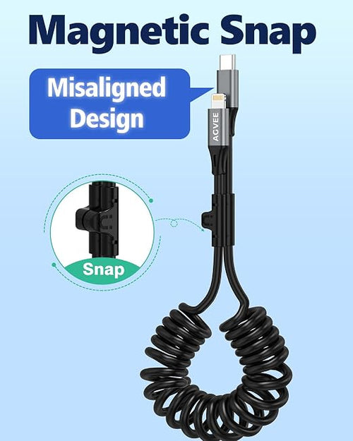 2 Pack 3ft Coiled USB-C to Lightning Cable [MFI Certified] Carplay | 30W PD Fast Charger Data Transfer Cord in Car for iPhone 14/13/12/11/XS/8/7/6/5, iPad, iPod