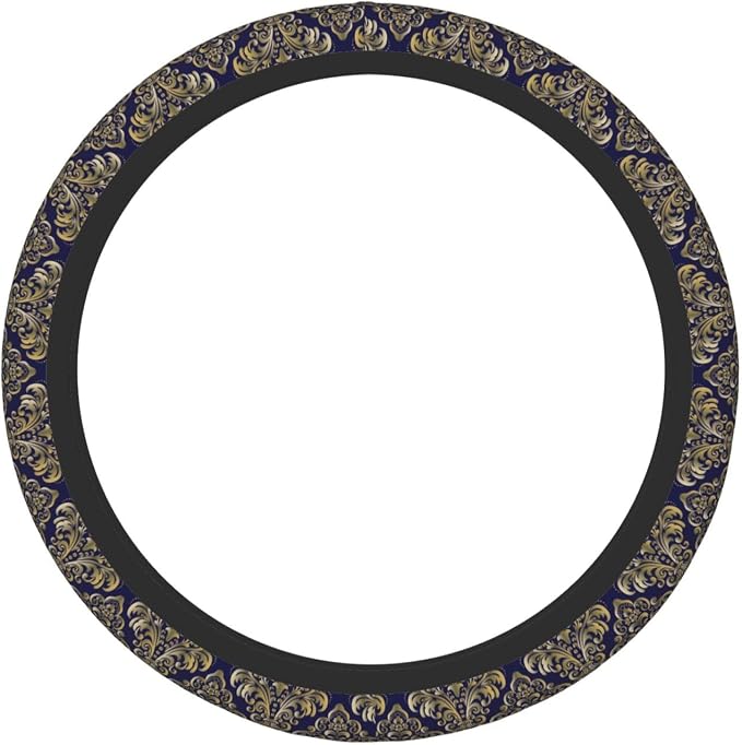Floral Steering Wheel Cover Car Elastic Steering Wheel Protector | Blue Gold Anti-Slip Breathable Car Accessories Interior for Women Men Universal 15 Inch Fit Auto SUVs Vans Truck