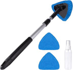 All-in-One Car Windshield Cleaner Kit | Extendable Tool with 3 Reusable Microfiber Pads & Spray Bottle for Interior & Exterior Window Cleaning on Cars, SUVs, Trucks