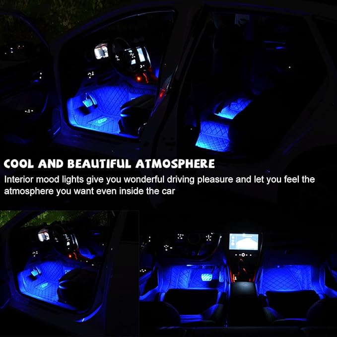 Car LED Strip Light, 24 LED RGB Auto Under Dash Interior Atmosphere Lights, USB Vehicle Decorative Lamp Ambient Night Light Strip, Lighting Kit Car Accessories (Blue)
