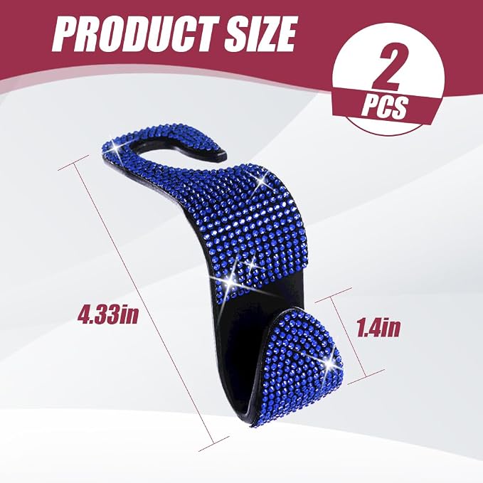 2 Pack Car Hooks, Bling Rhinestones Crystal Hooks, Auto Seat Back Organizers, Car Decorations Backseat Hanger, Car Seat Hooks Perfect for Holding Handbags, Clothes, Purses and Water Bottles