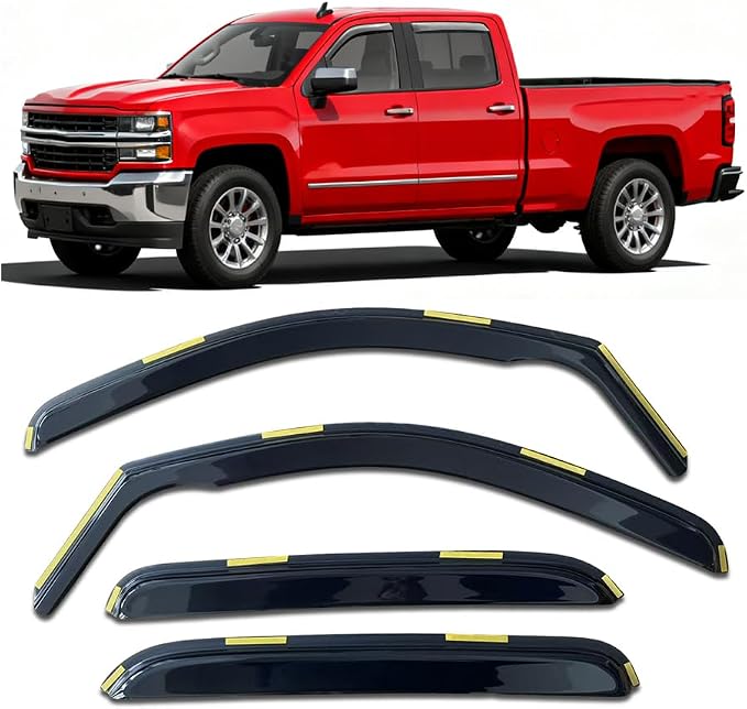 Window Visors Rain Guards Sun Shade Vent Deflector for 07-13 Silverado & Sierra 1500, 07-14 Silverado & Sierra 2500 HD 3500 HD Crew Cab, Yukon XL & Suburban 1500, Avalanche Truck Accessories