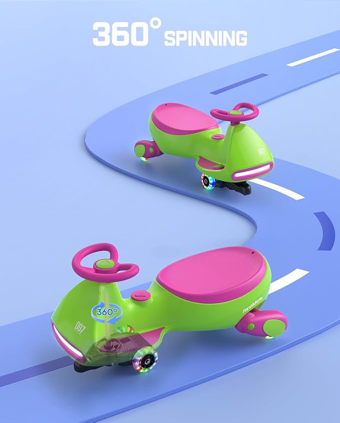 N7 Pro Electric Wiggle Car, Rechargeable Battery, CyberWiggle, 2 in 1 Swing Car, 2 Speeds Max 4 Mph, Anti-Rollover, Flashing Wheels, Bluetooth, Ages 3+, 150 Lbs, Grape Green