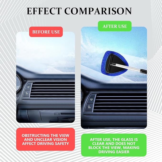 19" Extra-Long Windshield Cleaner Tool, Auto Glass Wiper Brush Kit | Car Interior Detailing Cleaning Kit with Extendable Handle and 4 Reusable Microfiber Pads, Car Window Cleaner, for Cars