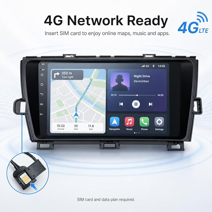 for Toyota Prius 2010-2015 Car Stereo, 8 Core 4GB+64GB Android Radio with 32-Band DSP, Wireless CarPlay & Android Auto, 4G LTE GPS Navigation, AHD Backup Camera