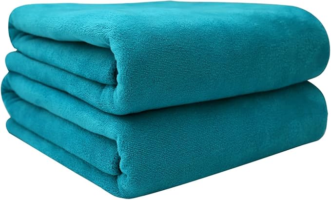 Large Microfiber Bath Towels Set with Hanging Loop, 2 Pack (30" x 60") - Soft, Absorbent, Quick Drying, Lint-Free, Fade Resistant, Use for Salon, Hair Wrap, Fitness, Sport, Yoga, Teal