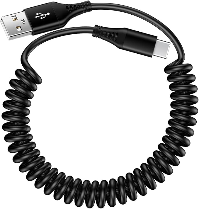 USB to USB C Cable iPhone 17e Coiled 3FT Car Charger Cord for iPhone 16e/16/16 Pro/16 Pro Max/Plus/17/Air/17 Pro/17 Pro Max, Retractable Auto Type C Fast Charging for Samsung Galaxy A17 S26,Pixel 10