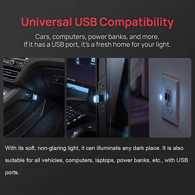 2PCS USB LED Car Interior Atmosphere Lamp, Portable Mini, Ice Blue | 5V USB-A plug-in, soft accent glow, no wiring, decor night light, car accessories for cars, SUVs, trucks