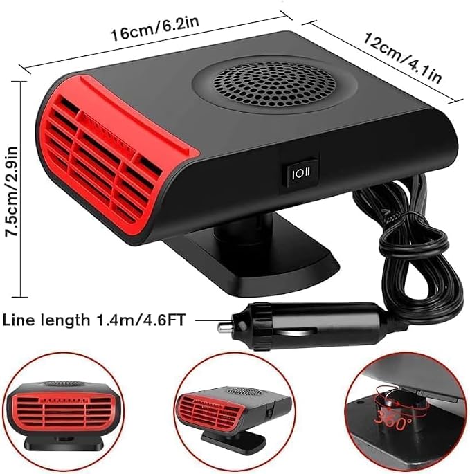 12V/150W Car Heater,Handle Portable Fast Heating Car Heater for Vehicle with Heating/Ambient Wind Fan, Plug into Cigarette Lighter 360 Degree Rotation Defroster Defogger for Car Windshield