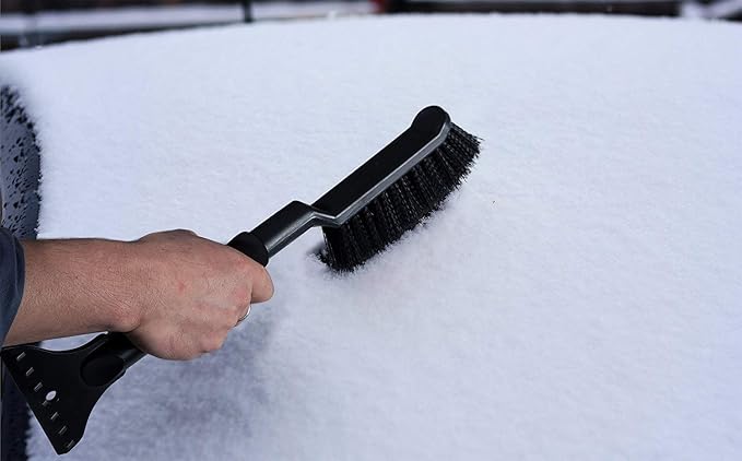 2-in-1 Ice Scraper & Snow Brush - No Scratch w/Soft Bristle Best for Frost Remover & Broom Removal Tool - Auto Windshield Window Cleaning Kit - Heavy Duty Winter Car Accessories w/Grip Handle