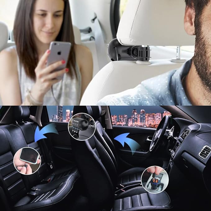 Multi Car Retractable Backseat 3 in 1 Car Charging Station Box Compatible with All Phones | iPhone | Samsung | Uber Taxi Lyft Turo Ride Share Customer Charging Dock Attach to Headrest