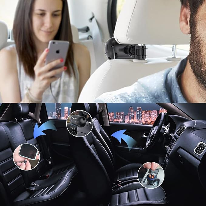 Multi Car Retractable Backseat 3 in 1 Car Charging Station Box Compatible with All Phones | iPhone | Samsung | Uber Taxi Lyft Turo Ride Share Customer Charging Dock Attach to Headrest