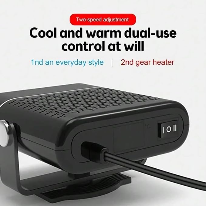 Car Cool Fan & Heater Defroster 12V 150W 2-in-1 Portable Car Fan 360° Rotatable Fast Heating in Winter Cool Breeze in Summer Windshield Defogger with Air Purification for Auto SUV Truck