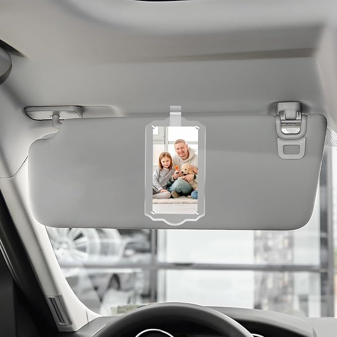 2Pcs Car Hanging Photo Holder, Universal Magnetic Car Picture Frame Rear View Mirror Accessories Personalized Transparent Acrylic Ornaments Decor for Dads Gift