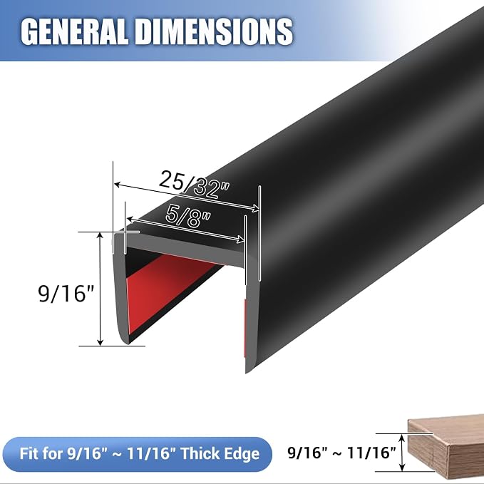 Rubber Edge Trim, Flexible Self-Adhesive U Shaped Peel and Stick Edge Banding, 5/8"(16mm) Wide U Channel Edge Protector, Baby Proof Edge Guards for Woods, Plywood, Furniture, 20Ft, Black Color