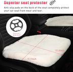 Sheepskin Car Seat Cushion, Comfortable Soft Fur Wool Auto Front Seat Cover, Vehicle Seat Protector Pad for Warm Winter Office Chair, Universal Decor Car Accessories (Beige)
