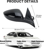 Right Passenger Side Mirror Compatible with 2018-2022 Honda Accord LX Sport Power Glass | Heated | with Blind Spot | Manual Folding Repalces HO1321329 (7Pins-Black)