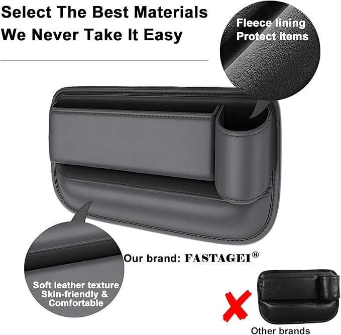Car Seat Gap Filler Organizer, Universal Premium Leather Seat Organizer with Cup Holder, Seat Gap Storage Box with Bottle Holder, Car Leather Gap Bag Front Center Console Seat (Passenger Side)