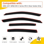 Rain Guards Compatible with 2006-2011 BMW E90 3-Series 4-Door Sedan M3 323 325 328 330 335 i xdrive xi d Tape-On Side Window Visor Wind Deflector Vent Visors Car Accessories