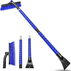 42.5 Inch Car Scraper Snow Brush, 12.6 Inch Large Brush Head with Ice Scraper for Window Windshield, Portable Snow Scraper for SUV Truck Vehicle RV Auto - Blue