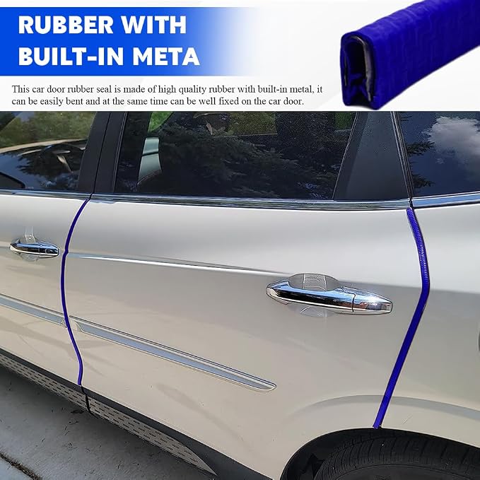 16.4Ft(5M) Car Door Edge Guards, Car Door Protector, U Shape Edge Trim Rubber Anti-Collision Seal Protector, No Glue Required Auto Entry Guard Seal Strips Fit for Trucks SUVs Sedans (Blue)