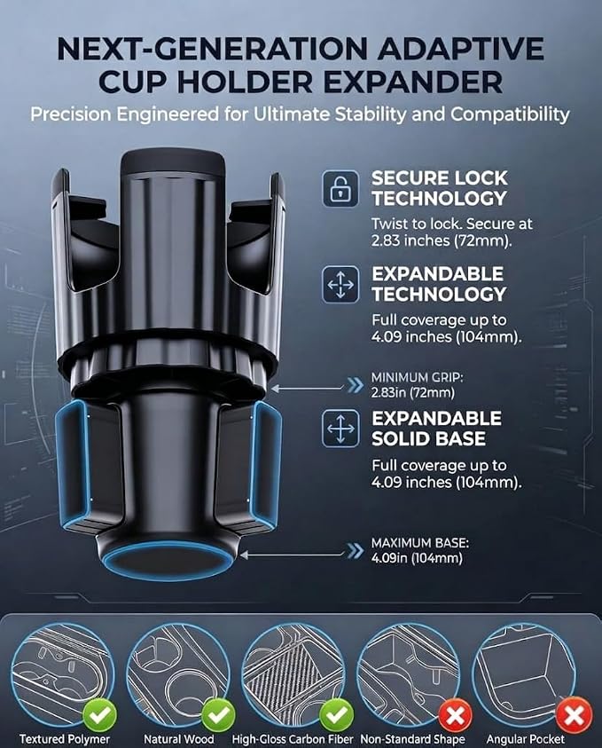 2-in-1 Cup Holder Tablet Mount Expander, 15" Adjustable Arm & 360° Rotation Heavy Duty Car Tablet Holder for iPad iPhone Smartphones, Universal Fit for Most Bottles in Car SUV Truck