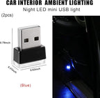 2 PCS USB LED Car Interior Atmosphere Lamp, Portable Mini LED Night Light, Plug-in USB Interface Trunk Ambient Lighting Kit, Universal Interior Car Accessories (Blue)