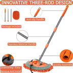 47.5" Car Wash Brush Mop Cleaning Tool with Long Handle Kit for Washing Detailing Cars Truck, SUV, RV, Trailer, Boat 2 in 1 Chenille Microfiber Sponge Duster Not Hurt Paint Scratch Free