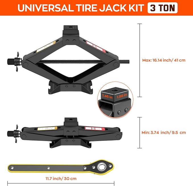 Scissor Jack for Car 3 Ton 6614 LBS, Spare Tire Changing Kit,Portable Tire Jack,Lifting Jack for Car/SUV/MPV
