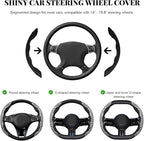 2 PCS Steering Wheel Cover, Segmented Car Wheel Covers with Crystal Rhinestones, Non-Slip Protector Bling Sparkly Decoration for Most Steering Wheels, Car Accessories (Black)