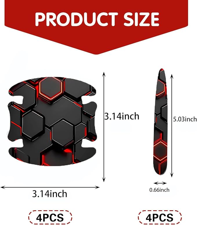 3D Texture Car Door Handle Protector ，Anti-Scratch Waterproof Paint Protection Film, Car Door Bowl Guard Sticker，Universal Vehicle Exterior Decoration Accessories (Red - A)