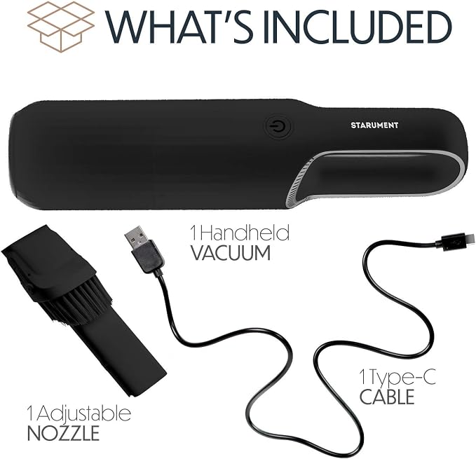 Portable Hand Vacuum Cleaner Handheld Cordless Cleaner for Dust Pet Hair Dirt Home Car Interior Lightweight, Easy to Use, Compact Design Battery Rechargeable with USB-C Cable - Black