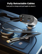 【Upgraded】 Retractable Car Charger 4 in 1, Fast Car Phone Charger with Cord 2.6ft, USB C and Apple Car Charger Adapter, Compatible with iPhone 17/16/15/15 Pro Max/14/13/12/11, Galaxy, Pixel