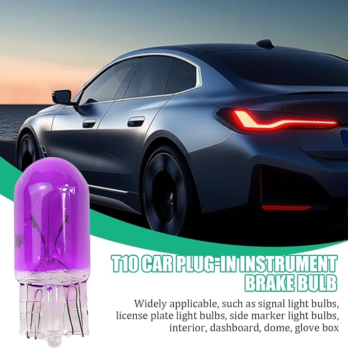 25PCS T10 12V 5W Car Turn Signal Light Bulbs, Clear Flat Foot Vehicle Side Marker Lamp Bulbs, Auto Interior Amber Headlight Bulbs Accessories, Universal for SUV, Sedan, Truck (Purple)