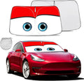 Windshield Sun Shade for 2017-2026 Tesla Model Y/Model 3 Sunshade Accessories Foldable Sunshade (Fit 2025-2026 Model Y Juniper/ 2024 Model 3 Highland) Blocks UV Rays Keep Car Cool (Red)