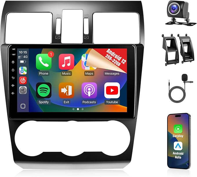 8Core Android 12 Car Radio for Subaru Forester 2014 2015 2016 Impreza 2012 2013 2014 WRX 2015, 9inch IPS Touch Screen for Forester with Carplay Android Auto Bluetooth FM GPS WiFi Camera