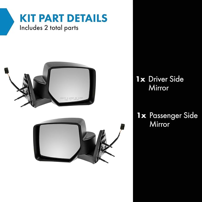 2 Piece Driver and Passenger Side Mirror Assembly Set Electric Adjustment Non-Heated No Memory Textured Compatible with 2007-2011 Dodge Nitro CH1320277 CH1321277
