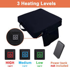 2 Pack Heated Black Stadium Seat Cushions for Bleachers, Extra Thick 2.4" Waterproof 600D Oxford Cushion with Handle & Zipper, Portable Indoor Outdoor for Sports Events, Office Chairs, Beaches