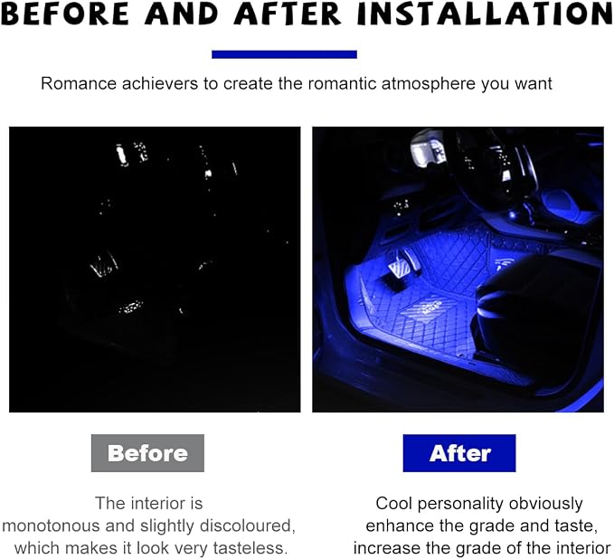 Car LED Strip Light, 24 LED RGB Auto Under Dash Interior Atmosphere Lights, USB Vehicle Decorative Lamp Ambient Night Light Strip, Lighting Kit Car Accessories (Blue)