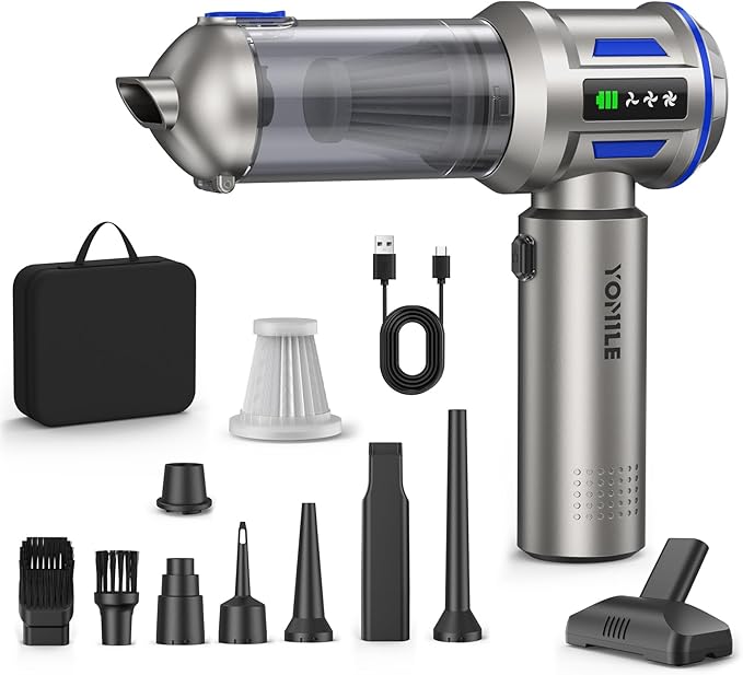 Mini Vacuum Cleaner, 2 in 1 27000PA Brushless Car Vacuum Air Duster 9000mAh Battery Air Blower Wireless Handheld Vacuum for Car,Office and Home (Blue)