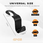 4PCS Car Seat Headrest Hook, Auto Back Seat Hanging Storage Organizer, Vehicle Seatback Hanger Holder for Purse Handbag Coat Umbrella, Universal Interior Car Accessories (Carbon Fibre Black)
