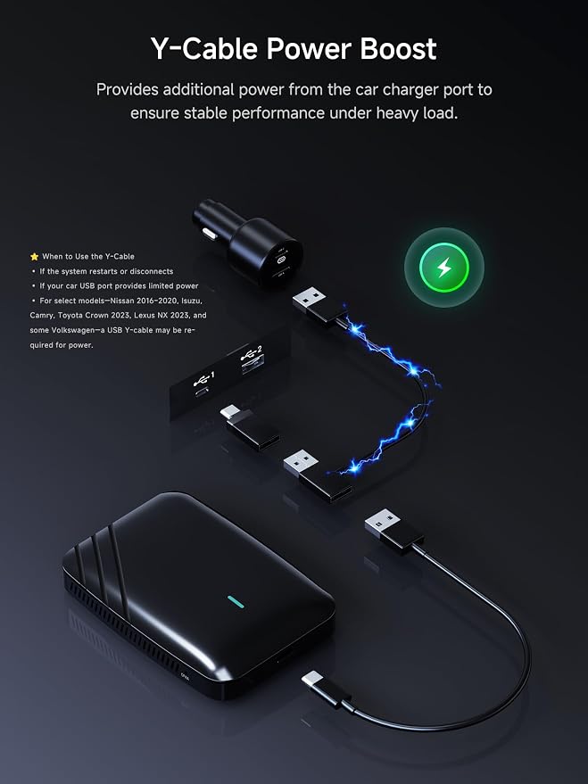 Wireless CarPlay & Android Auto Adapter Support YouTube/Netflix | Enjoy Video & Music Apps, Dual WiFi, Navigation & Gemini 3.0, Plug & Play for Factory Wired CarPlay&Android Auto