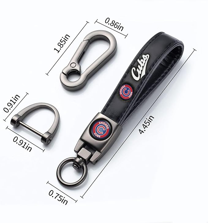 for Chicago Cubs Baseball Fans Car Keychain with Tire Valve Caps, Car Keyring and Valve Stem Caps Compatible with Key Fob Holder, Delicate Gifts for Men Women, Cubs