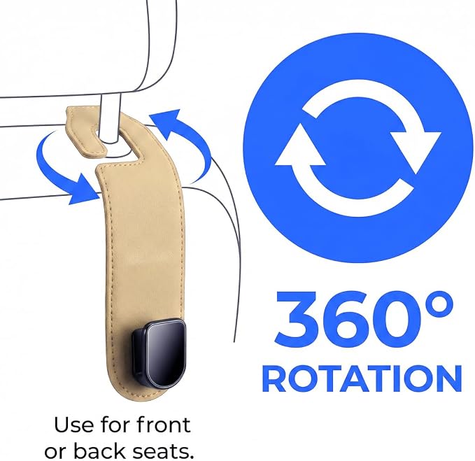 Car Seat Headrest Hook, 2PCS Vehicle Seat Back Hangers Organizer for Handbag Purse Coat, Automotive Interior Headrest Storage Hooks, Universal for SUV Automobile Truck (Beige)