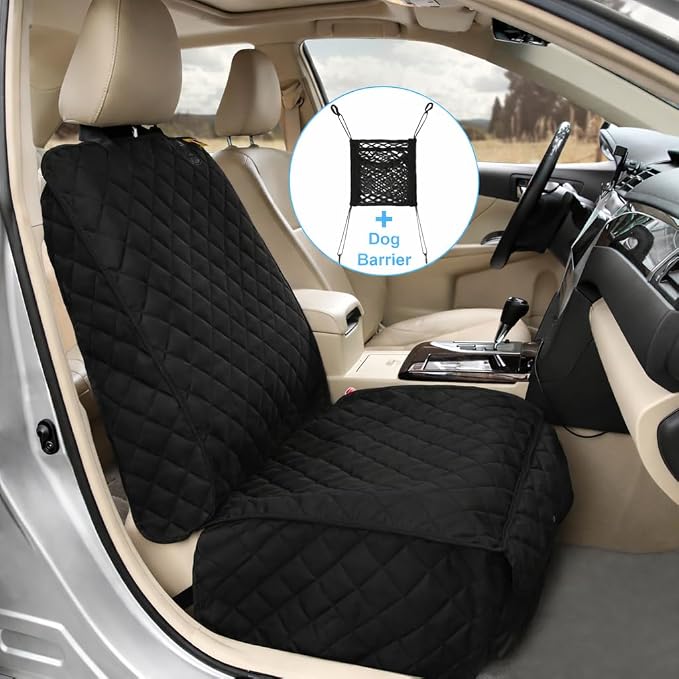 Deluxe Dog Seat Cover for Front Seat-More Durable Waterproof Front Seat Protector, High Heat Resistant and Nonslip Front Seat Cover for Dogs Kids, Universal Size (Black,1 Pack)